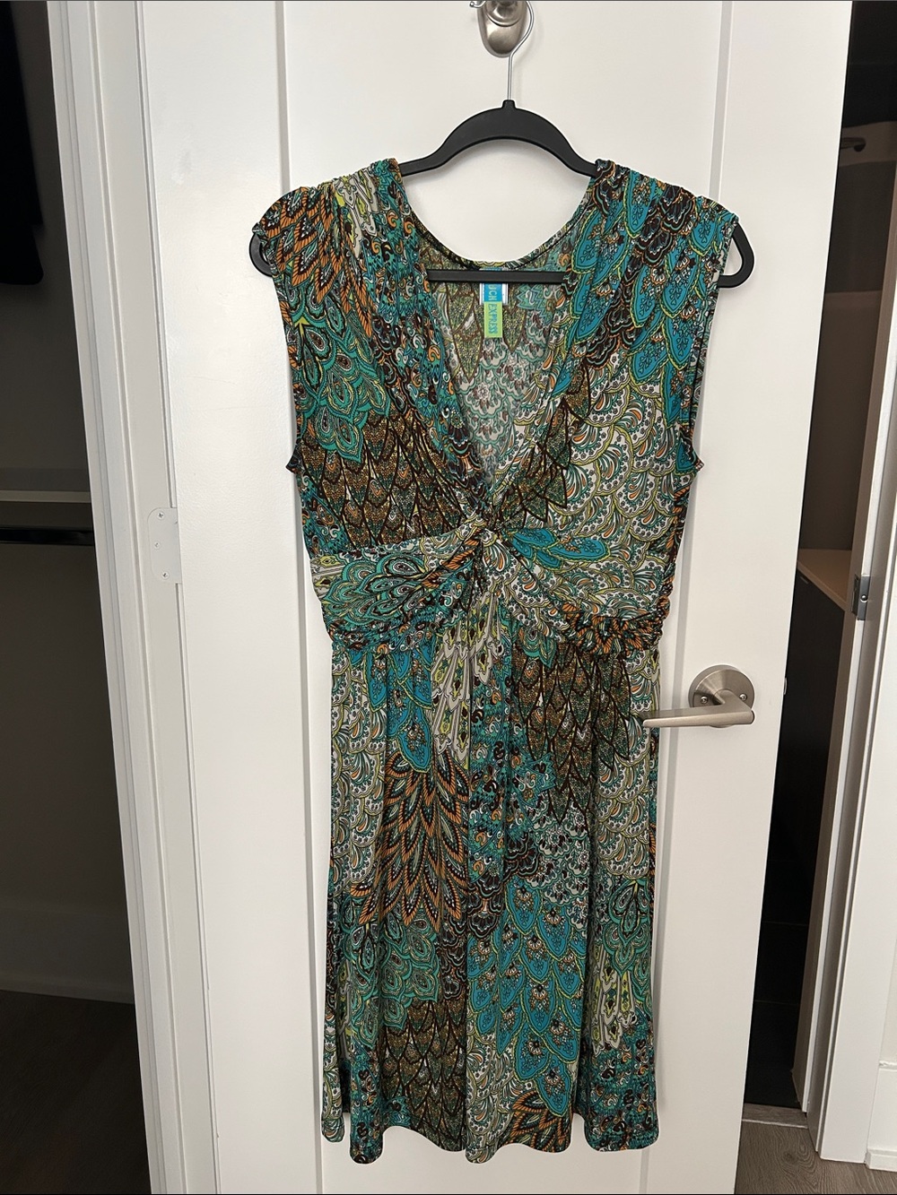 Dress Teal and Brown Paisley Twist-Front Midi Dress